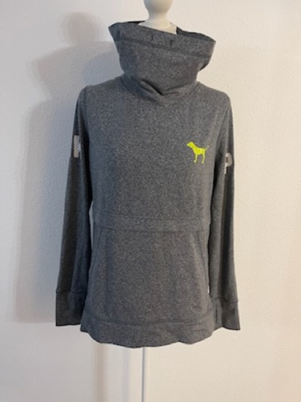 Pink medium Gray Pullover Hoodie with Neon Dog Logo